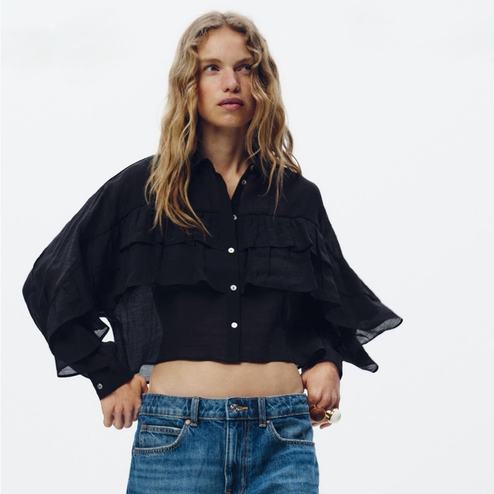 Zara Semi-sheer Ruffled Crop Top